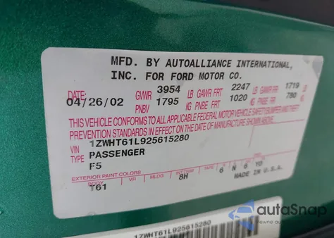 2002 Mercury Cougar V6 из США, поврежденный, VIN 1ZWHT61L925615280